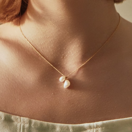 18k gold plated twin pearl-necklace