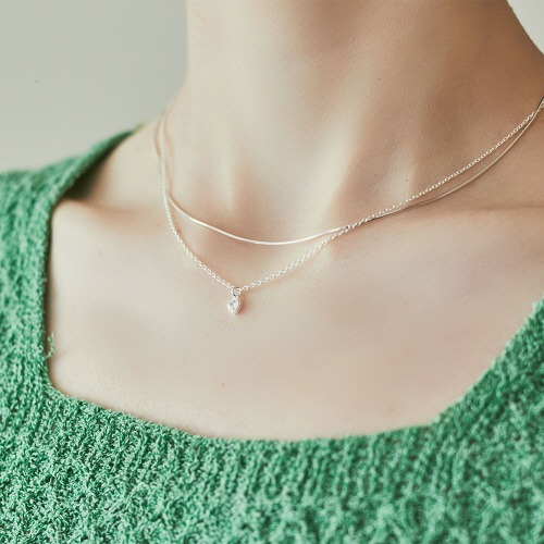 [에스파 윈터,헤이즈 착용] silver heart layered-necklace