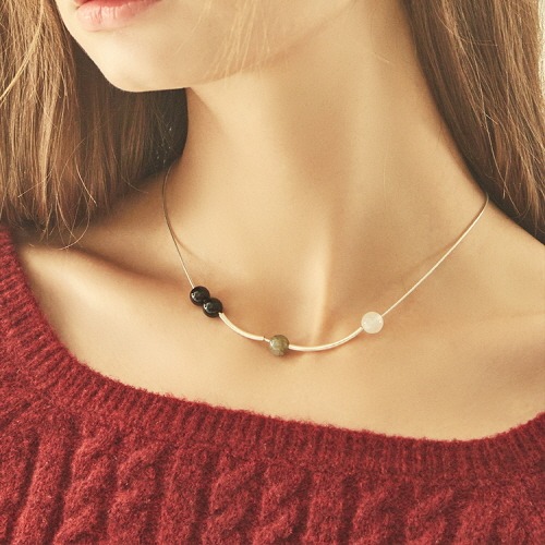 [시그니처 지원 착용] silver triple gemstone-necklace