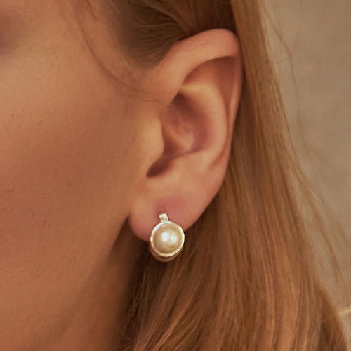 [김연아 착용] silver button pearl-earring